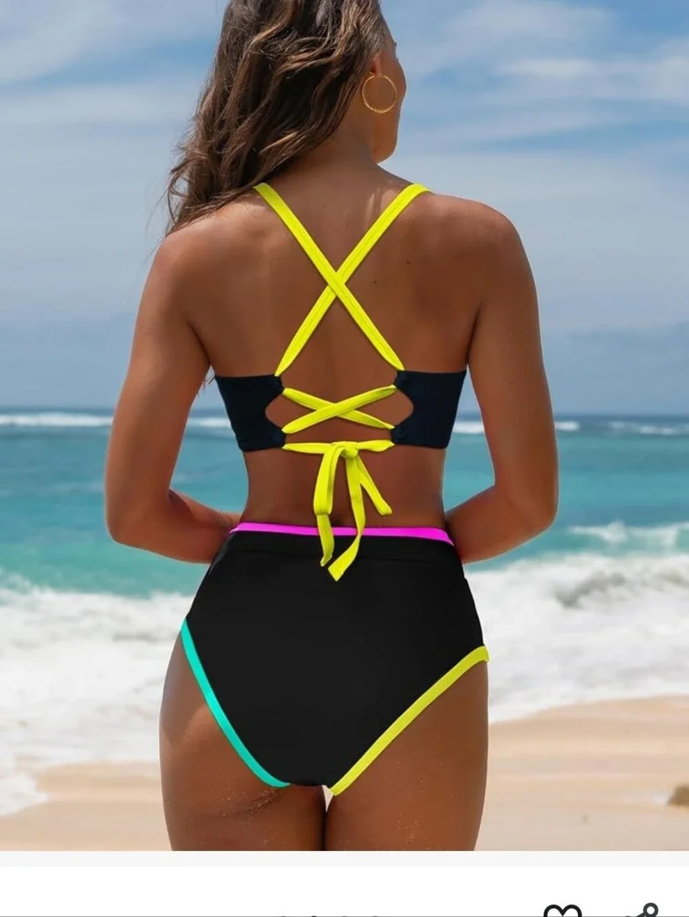 Popvil Black Bikini Set with Neon Trim Size Medium NWOT